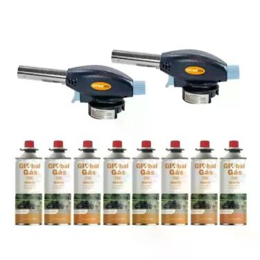 Imagem de Kit 2 maçarico culinário automático controle de chama + 8 refil gás bu