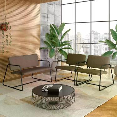Imagem de Conjunto Namoradeira C/ Poltronas Sintra Industrial Pto/capuccino- M.a