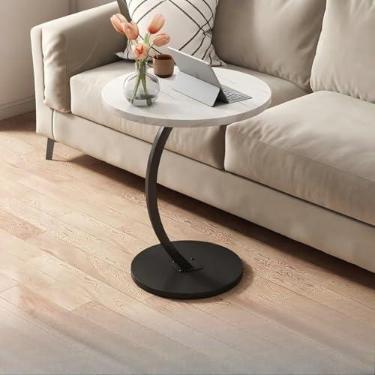 Imagem de Mesa lateral decorativa com cantos arredondados - mesa multifuncional para sofá/cabeceira, compacta e segura (Mármore Branco)