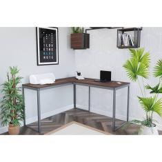 Escrivaninha Mesa Escritório em L 135x135 135cm Cinza Grafite e Nogal 