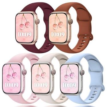 Imagem de Pulseira para Apple Watch Series 11 10 9 8 7 6 5 4 3 2 1 SE, para iWatch 38mm 40mm 41mm e 42mm(Série 10), pulseira esportiva de silicone à prova d'água para homens e mulheres, 5 Pacote