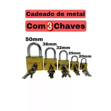 Imagem de Cadeado Pequeno a Grande com 3 Chaves para Malas Mochilas Estojos e Armários 20mm a 50mm OEM