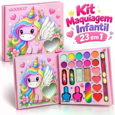 Imagem de Kit Maquiagem Infantil 23 em 1 Unicórnio Completo com Sombras Batom Es