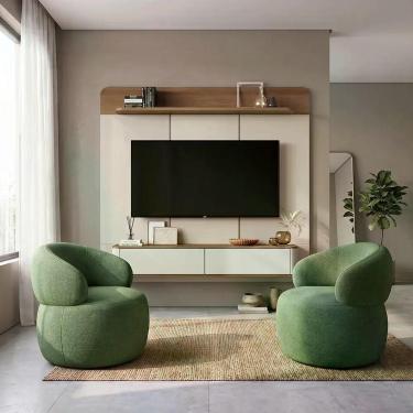 Imagem de Conjunto Sala Painel Suspenso Home Concept para TV 70 Polegadas com 2 Poltronas Eloah MDP MDF 180cm Verde Concept