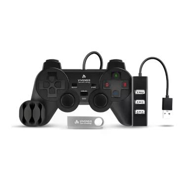 Imagem de Kit Gamer Vivensis VX10 Compatível com Receptor VX10 com Controle USB Analógico, Pen Drive 8GB com 30 Jogos Demo e Hub