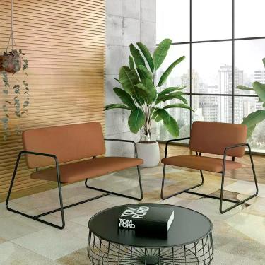 Imagem de Kit Namoradeira Com Poltrona Sintra Industrial Preto/terracota - M.a -