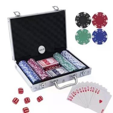 Imagem de Jogo de Poker Maleta 200 Fichas Profissional com Baralho e Dados Alumínio Preto Poker 200 FICHAS