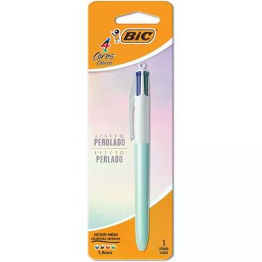 Imagem de Caneta Esferográfica BIC 4 Cores Perolado Azul Tintas Clássicas Azul Vermelho Preto Verde