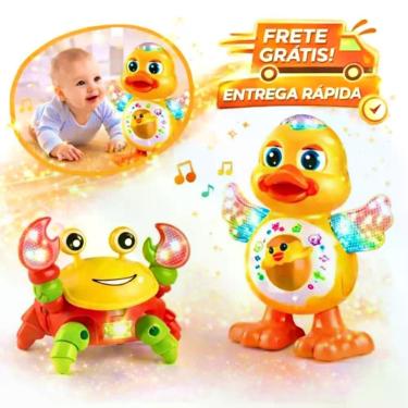 Imagem de Kit Brinquedo Musical Caranguejo Fujão e Patinho Dançarino com Luz e Som para Bebês e Crianças