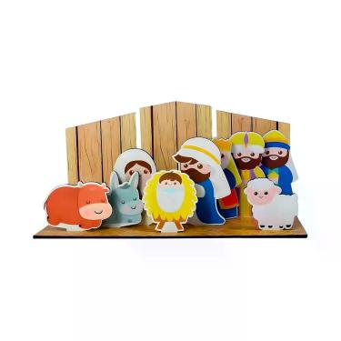 Imagem de Presépio de Natal Decorativo Completo MDF 3mm - Nascimento de Jesus - 