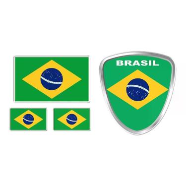 Imagem de Kit Adesivos Resinados Bandeira Brasil Escudo Decorativo Preto Cobra Motoparts