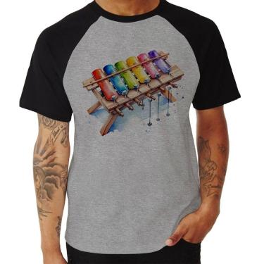 Imagem de Camiseta Raglan Xilofone - Foca na Moda, Cinza, Preto, GG