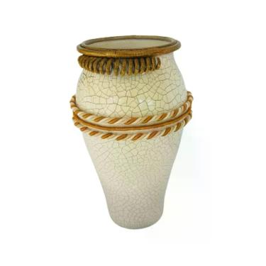 Imagem de Vaso De Metal Esmaltado Craquelado Com Detalhes Em Corda 32cm