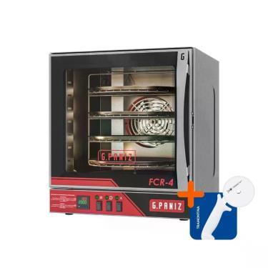 Imagem de Kit Forno Turbo Convector Rotativo Gpaniz Elétrico FCR 4 Inox 4 Bandejas Ø35cm com Cortador de Pizza 220V