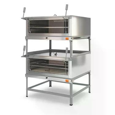 Imagem de Forno Refratário a Gás Duplo Tostando FLD900 90cm Abertura Guilhotina Vidro Temperado Isolamento Lã de Rocha Inox