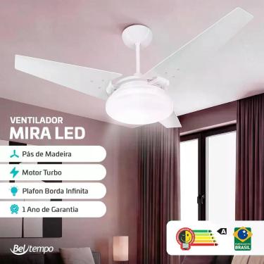Imagem de Ventilador de Teto Mira Beltempo LED branco Potente Econômico Compatív
