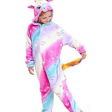 Imagem de NewPlush Pijama infantil unissex de unicórnio para Halloween (6 a 8 anos, coração galáctico)