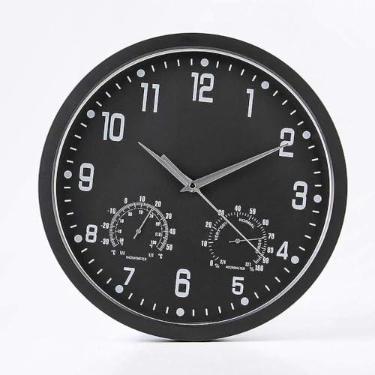 Imagem de Relógio De Parede Mudo De Quartzo Simples E Elegante De 35 Cm Com Temperatura E Umidade, Tique-taque Silencioso Varrendo Segundos, Relógio Escolar De Escritório De Cozinha Doméstica, C