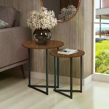 Imagem de Mesa Lateral Jade Conjunto Com 2 Mesas Pé De Aço Preto Luxo
