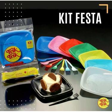 Imagem de Pratos De Bolo Descartáveis Kit C/garfos 40un Várias Cores - Trik Trik