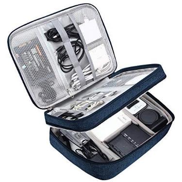 Imagem de SELLYFELLY Bolsa eletrônica de viagem para acessórios de cabo, bolsa à prova d'água, organizador de eletrônicos de camada dupla, estojo de armazenamento portátil para cabo, cabo, carregador,