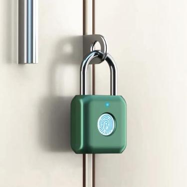 Imagem de Cadeado de impressão digital eLinkSmart cadeado de metal verde biométrico sem chave para academia armário galpão unidades de armazenamento bagagens malas malas