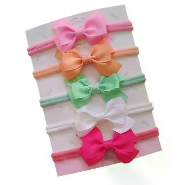 Imagem de Kit c/5 Laços Tiara Faixinha Meia de Seda Slim Bebê Meninas  - Laços e