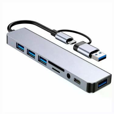 Imagem de Hub USB-C 8 em 1 com USB 3.0 Leitor SD TF Áudio P2 e Alta Velocidade -