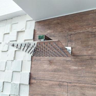 Imagem de Dona D Cor, Ducha Chuveiro 30x30 Inox Slim Quadrado De Parede Braço 40cm Chuveirão Piscina Ducha Fria Cascata Moderna Area Externa 30cm Inox Polido