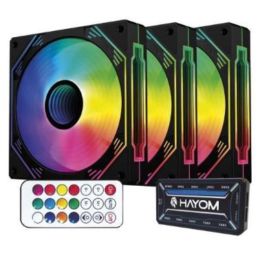 Imagem de Kit 3 Coolers Fans RGB 120mm Controladora Preto FC1308 Hayom