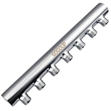 Imagem de GOGOUP Divisor coletor de 7 portas de aço inoxidável 304 – 7 maneiras, classificação de pressão de 25 bar para água potável, óleo/gás, cervejaria, sistemas de refrigeração, polido aberto