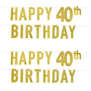 Imagem de Beistle 2 peças de papel de cartolina laminado para decoração de festa de feliz aniversário de 40 anos, 19,7 cm x 1,5 m, dourado