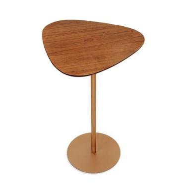 Imagem de Mesa Lateral Monopé Base Aço Inoxidável Dourada Tampo Paleta de Madeira - Afrodite (55CM DOURADA)