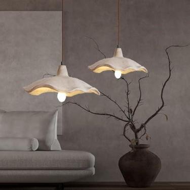 Imagem de Luminária pendente moderna em estilo Wabi-sabi, com soquete E27, ideal para ilha de cozinha, com cúpula ajustável em concreto com design de folha de lótus. Um lustre decorativo criativo, per