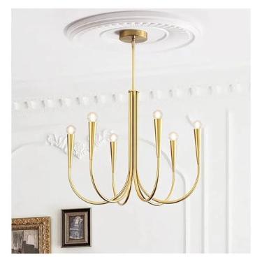 Imagem de Lustre moderno e simples de estilo nórdico, lustre de led para sala de estar, quarto, sala de jantar, cozinha, design interno, luminária pendente dourada, lâmpadas de lustre