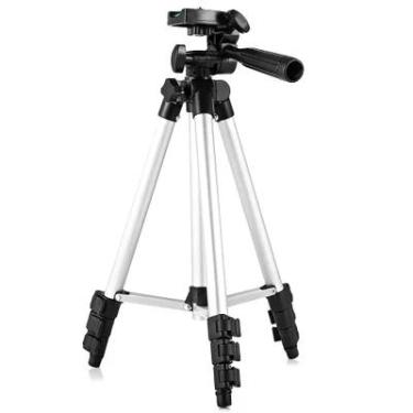 Imagem de Tripé World View Hm3110a, Portátil, Com Cabeça 3 Vias, 360 graus, 1Metro, Com Suporte Celular, Prata