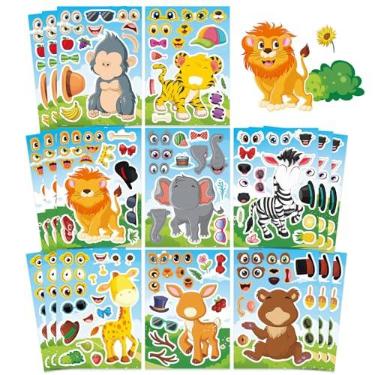 Imagem de Adesivos para crianças, 24 folhas de adesivos Make-a-face, faça sua própria mistura e combine, misture e combine adesivos de rosto de animal para crianças de 2 a 4, 3 a 5, 4 a 8 anos, lembrancinhas de