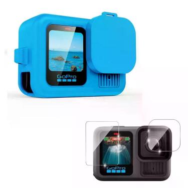 Imagem de Kit Capa de Silicone Azul + Películas de Vidro para Gopro 13 Shoot Bivolt