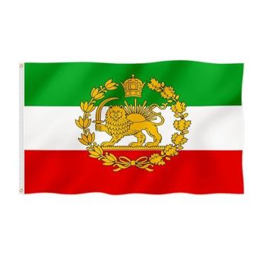 Imagem de Bandeira histórica da Pérsia do Antigo Irã, Antigo Sol de Leão, Bandeira Iraniana 9 x 1,5 m, à prova de desbotamento, cor linda, poliéster mais espesso com 2 argolas de latão