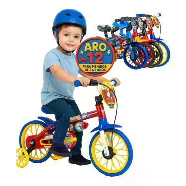 Imagem de Bicicleta Infantil Aro 12 Nathor Bombeiro com rodinhas e garrafinha 2