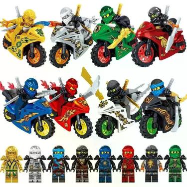 Imagem de Kit 8 bonecos ninjas com moto blocos de montar - BLOCO DE MONTAR