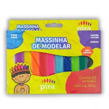 Imagem de Massinha de Modelar Infantil 180g 12 Cores Atóxica Textura Macia Fácil de Moldar Piratininga