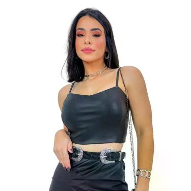 Imagem de Cropped Top Feminino Alça Fina Regata material sintético Ziper - SWISZ