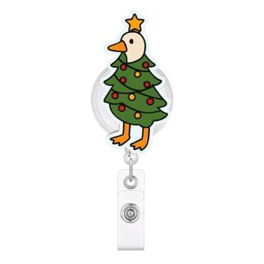Imagem de Carretel de crachá de Natal de ganso engraçado – Porta-cartão de identificação retrátil para fantasia de árvore festiva para estudantes de enfermagem, escritório e funcionários da escola