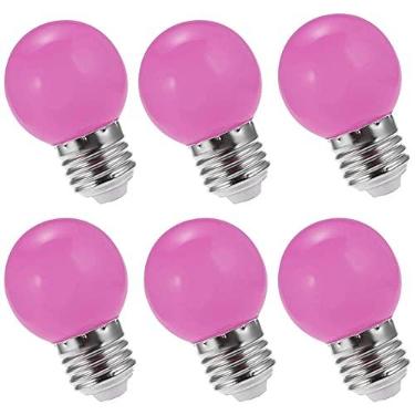 Imagem de Lâmpadas LED rosa base E26, lâmpadas coloridas decorativas de 3 W (pacote com 6), lâmpadas globo G45 ângulo de feixe de 360°, equivalente a 30 W para festa de Halloween Natal, quarto, pátio, decoração