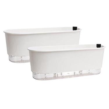 Imagem de Kit 2 Vaso Auto Irrigável 5 Litros Jardineira Grande Branco Autoirrigável 40cm - Vaso Raiz