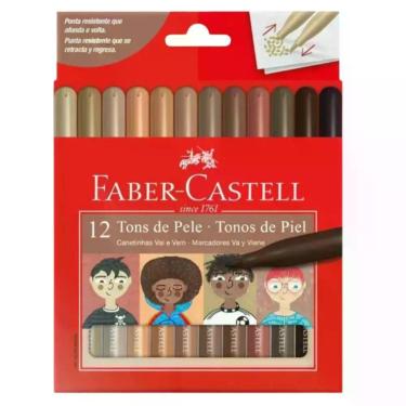 Imagem de Canetinha Hidrográfica Faber-Castell Vai e Vem Tons de Pele Ponta Resistente Aplicação Suave 12 Cores