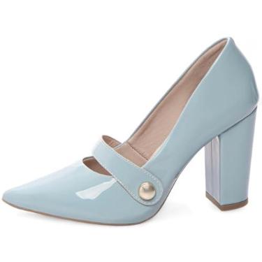 Imagem de EMILY ONLINE, Sapato Scarpin Salto Alto Grosso Bico Fino Tira Feminino 9cm (Azul Claro, BR, Adulto, Numérico, 38)