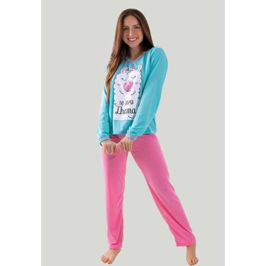 Imagem de Pijama Longo Lhama Azul e Rosa - DILUXO, Azul, GG