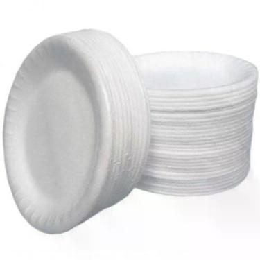 Imagem de Prato Descartável Prato de Isopor Térmico 15CM Raso Ultra C-100 para Refeições em Material Térmico Resistente